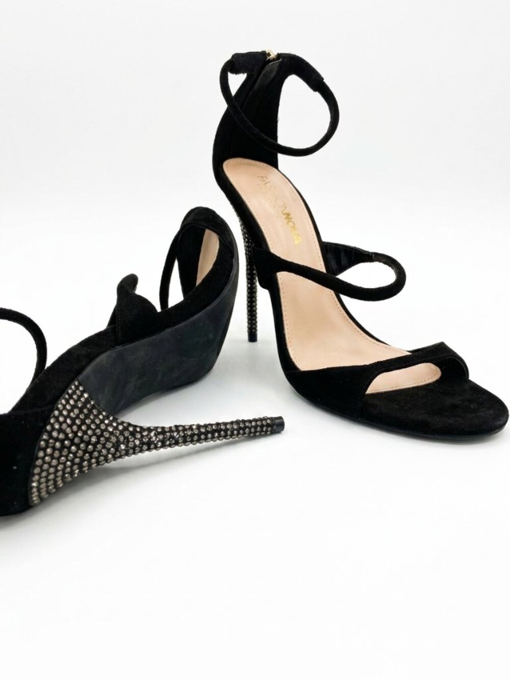 Fashion Nova Black Faux Suede Rhinestone Stiletto Heels